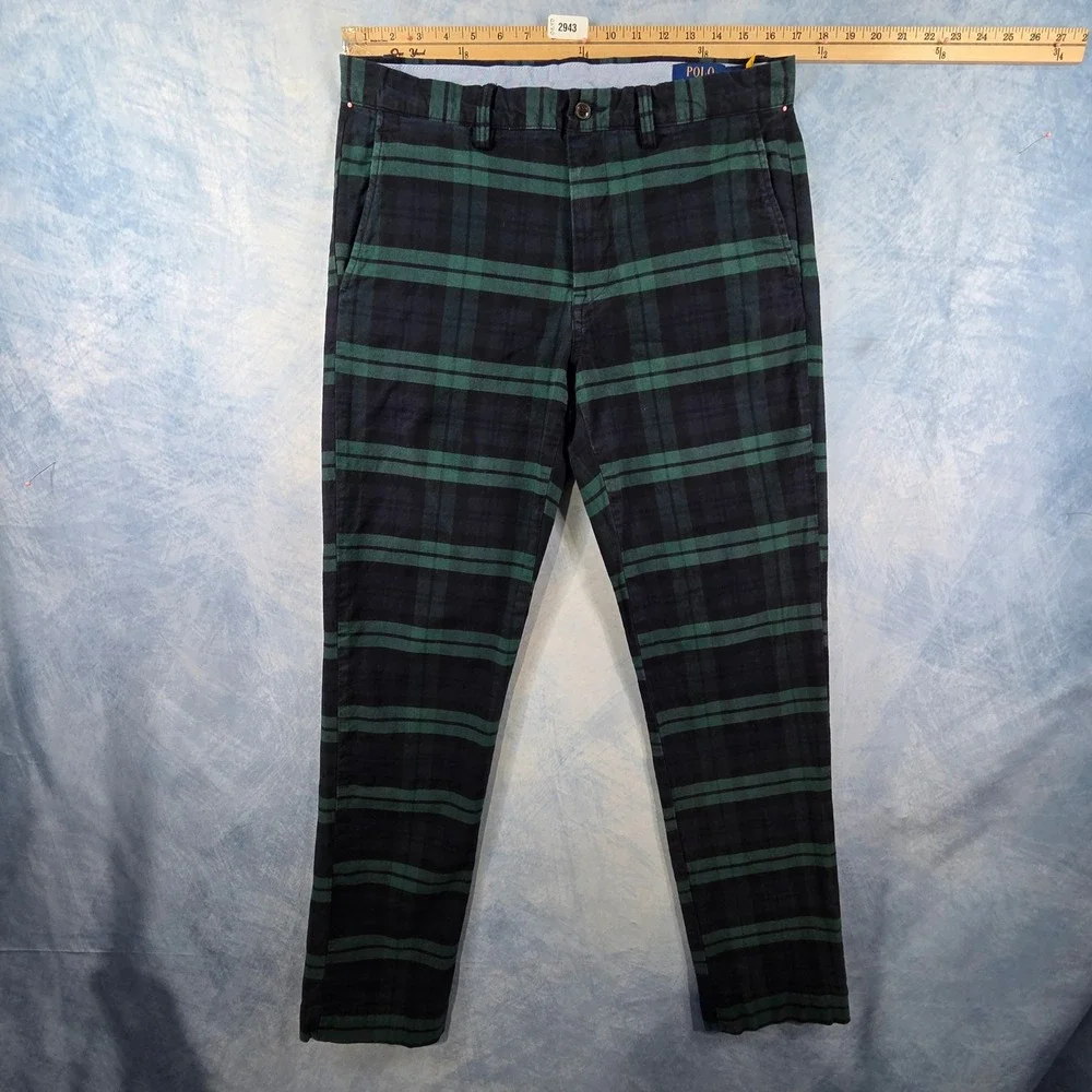 Polo Ralph Lauren Men Green Navy Black Watch Plaid Stretch Straight Chino Pants